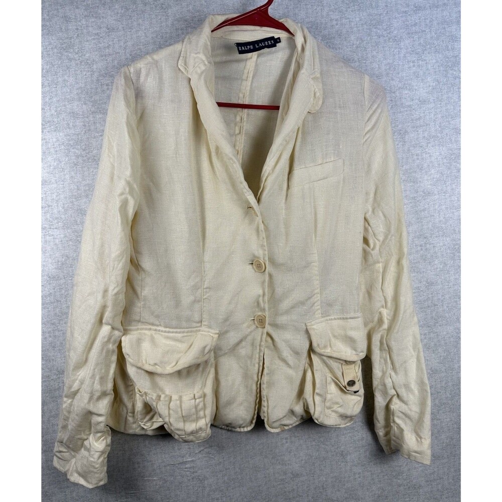 Ralph Lauren Vintage Women’s Linen Safari Blazer Jacket Coat Sz 6 Butter Yellow